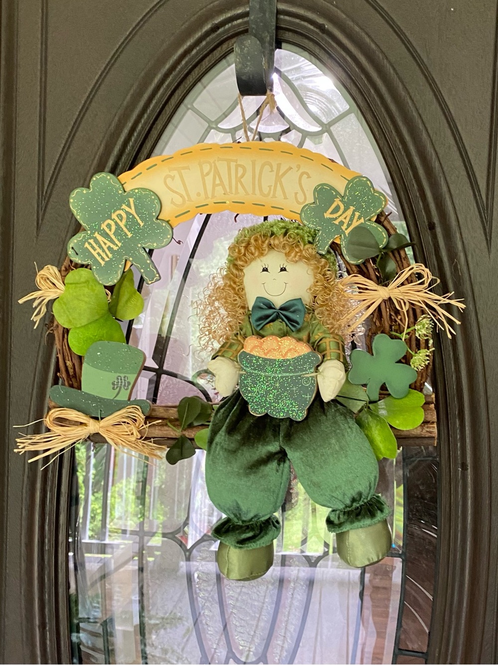 St. Patrick's Day Plush Leprechaun Grapevine Wreath Decoration